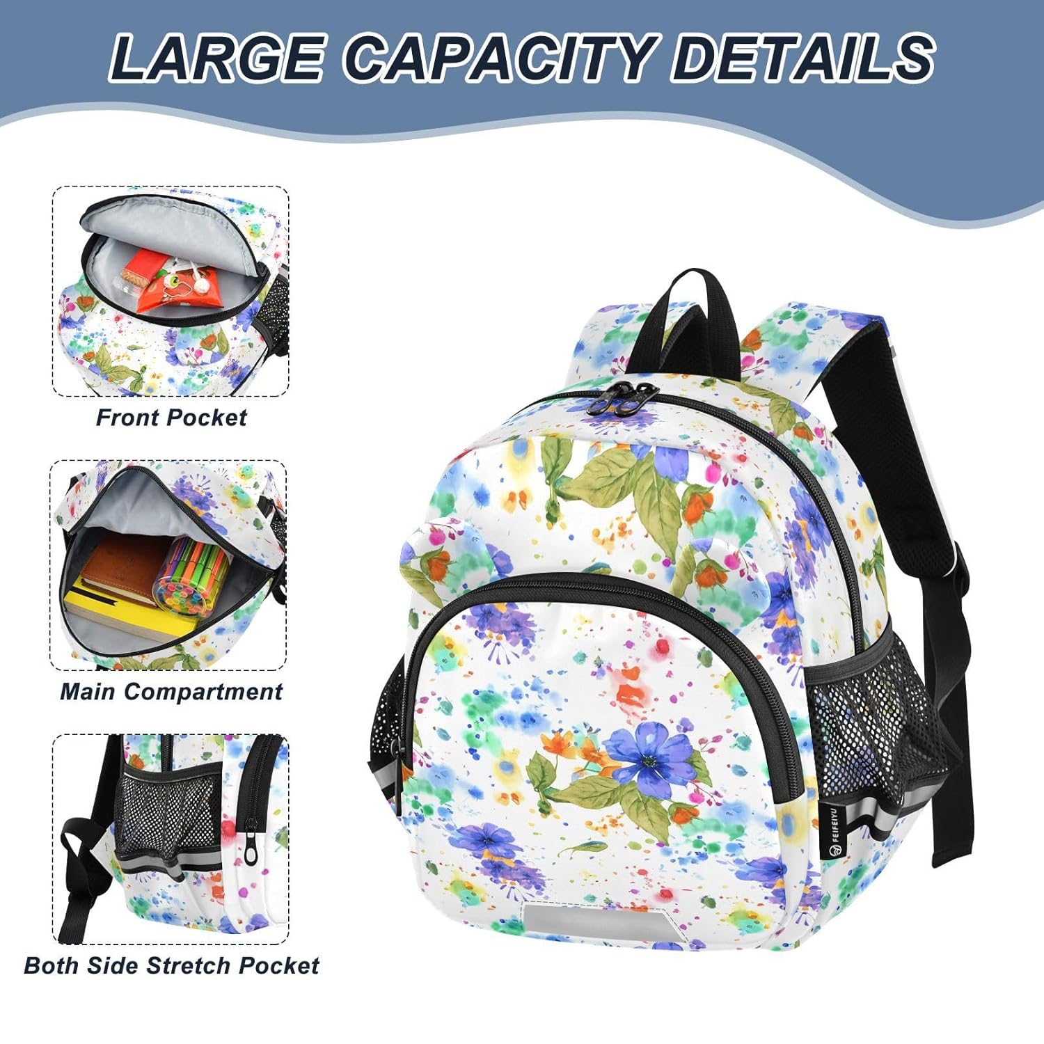Watercolor Flower Leaves White Toddler Harness Backpack for Boys Girls 3-6 Years Kids Backpack with Anti Lost Safety Leash Child Leash Backpack for Travel Walking Preschool