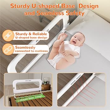 Toddler Bed Guard Rail - 47 Height Adjustable & Foldable Portable Bed Rail for Baby - Toddler Bed Rail Guard for Crib, Twin, Bunk Beds Full Size Queen & King Beds White