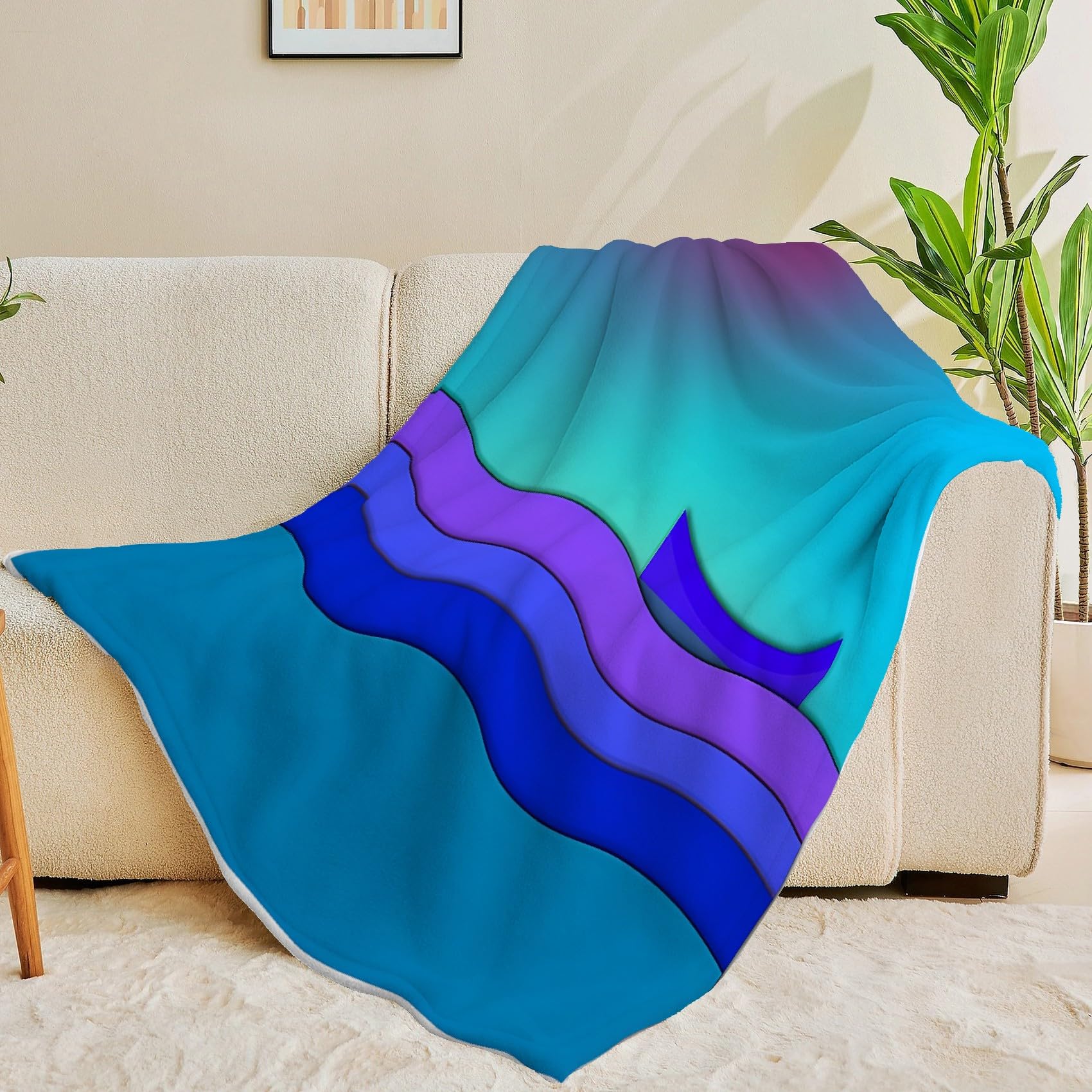 Kocyk między falami baldachimu, minimalistyczny styl papieru z mikrofibry flanelowe koce 220 × 240 cm, puszysty i termiczny, koc na kanapę, łóżko, leżaki