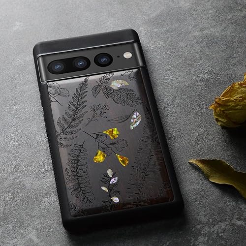 Miniatura 10 de Carveit Funda de madera de diseñador para Google Pixel 7 Pro, grabado de madera e incrustaciones de concha, funda de madera única compatible con