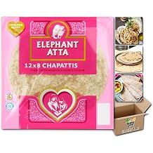 Elephant Atta 8 Chapatis | Tortilla | Ready to Eat | Juat Heat & Serve | Suitable for Vegetarians | Pack of 12 | Total 96 Chapattis Grocery King