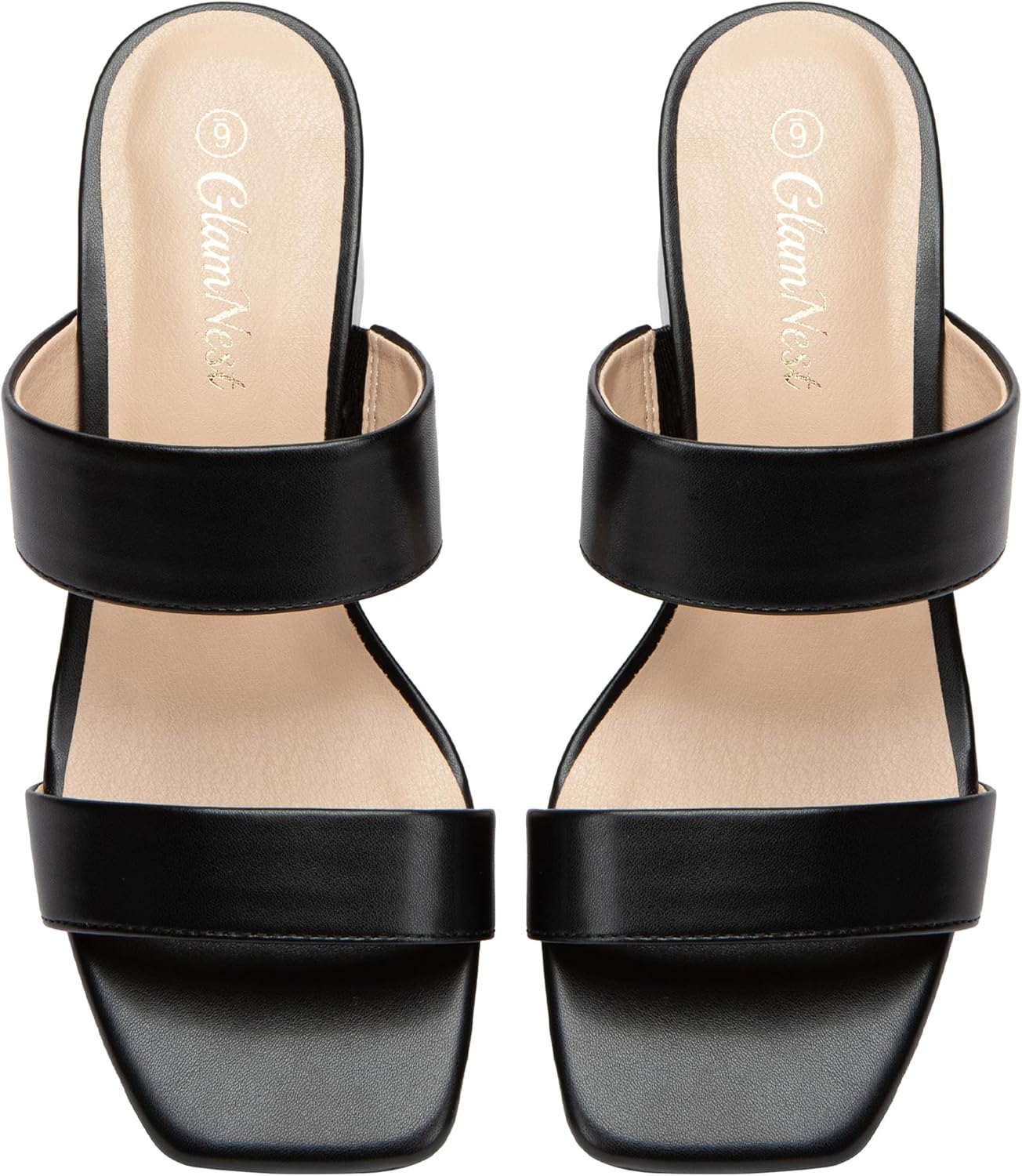 Glamnest Women's Two Strap Heeled Sandals Square Open Toe 2 Inch Low Chunky Block Heels Slip On Dressy Slides Comfortable Summer Wedding Party Shoes Wide Width Friendly - Image 8