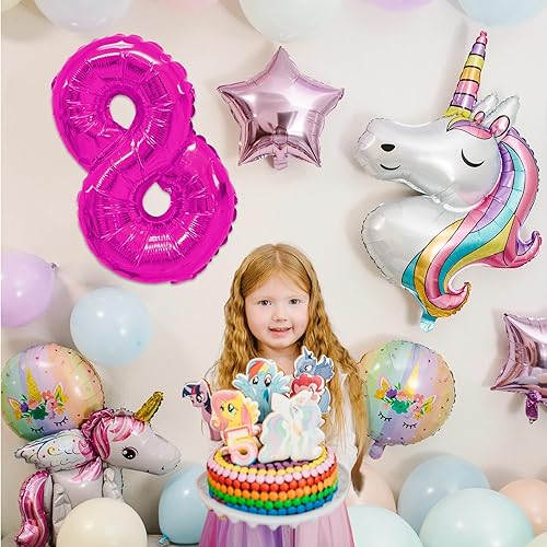 Miniatura 6 de RUBFAC Globo rosa intenso del número 8 de 40 pulgadas, globos rosas de gran tamaño, decoraciones de cumpleaños 8 para niña, globos de números de