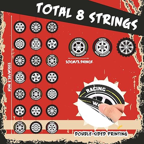 Miniatura 3 de 8 Pieces Race Car Party Decorations Wheel Tire Garland Banners Car Tyre Paper Cutouts for Racing Birthday Party Favors Classroom Supplies