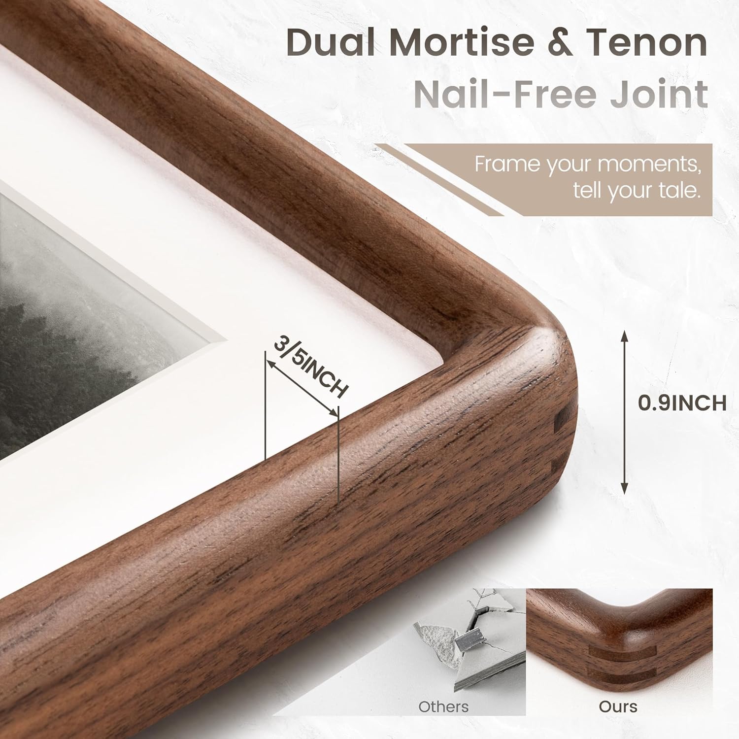 11x14 Picture Frame, Natural Solid Walnut Wood Photo Frame with HD Tempered Glass, Rounded Corner Wooden Frame 11 x 14 Matted to 8x10, Horizontal or Vertical Wall Mounting - Image 3