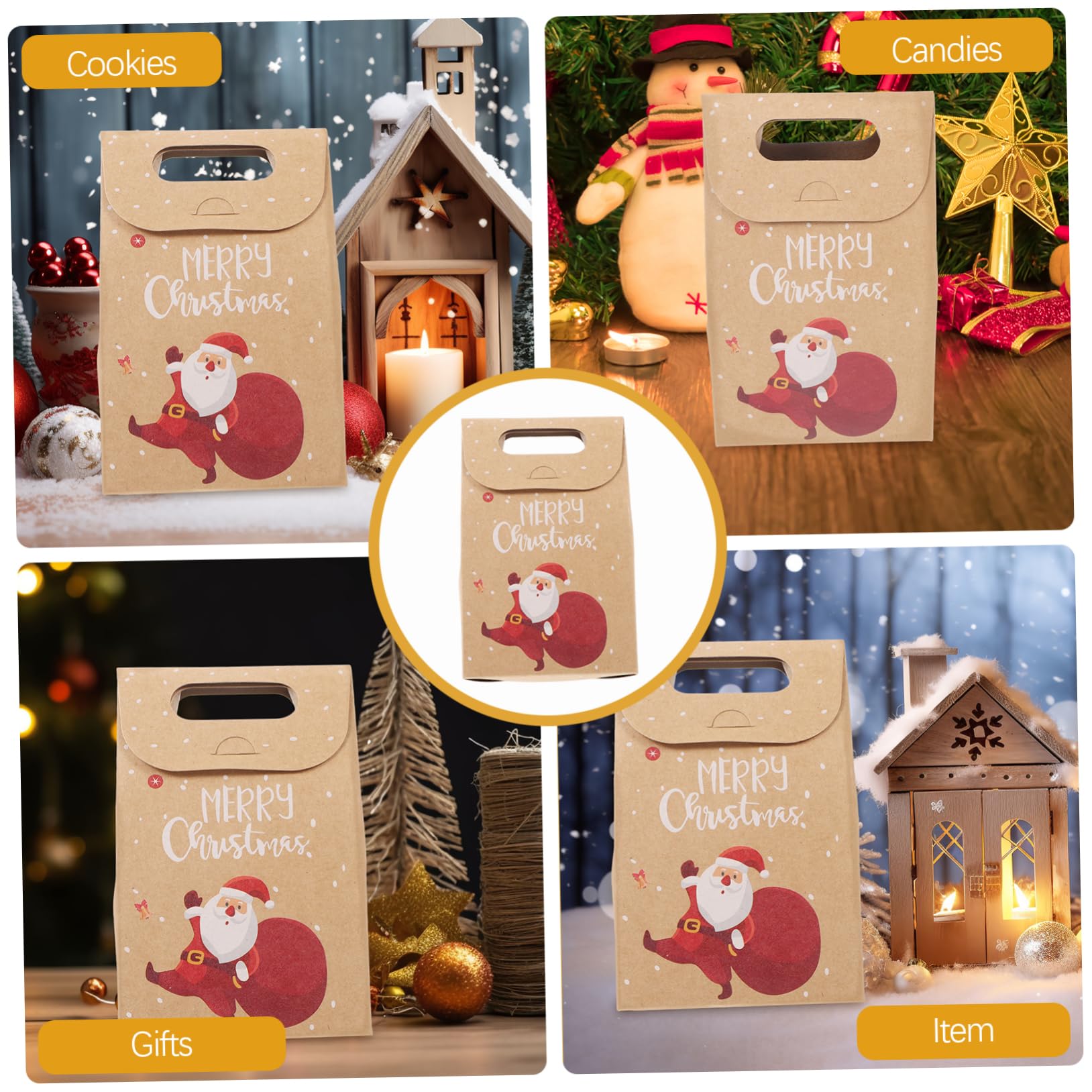 FRCOLOR 2 Juegos Bolsa De Papel Kraft Navideña Transportador Bolsas De Galletas Arpillera Celofán Christmas Bag Bolsas Kraft De De Papel Para Guardar Uds * 2