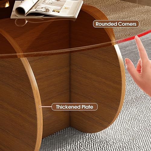 Miniatura 4 de Mesa de centro redonda moderna con patas de madera maciza, mesas de centro de cristal de 31.5 pulgadas para sala de estar, mesa de cóctel central