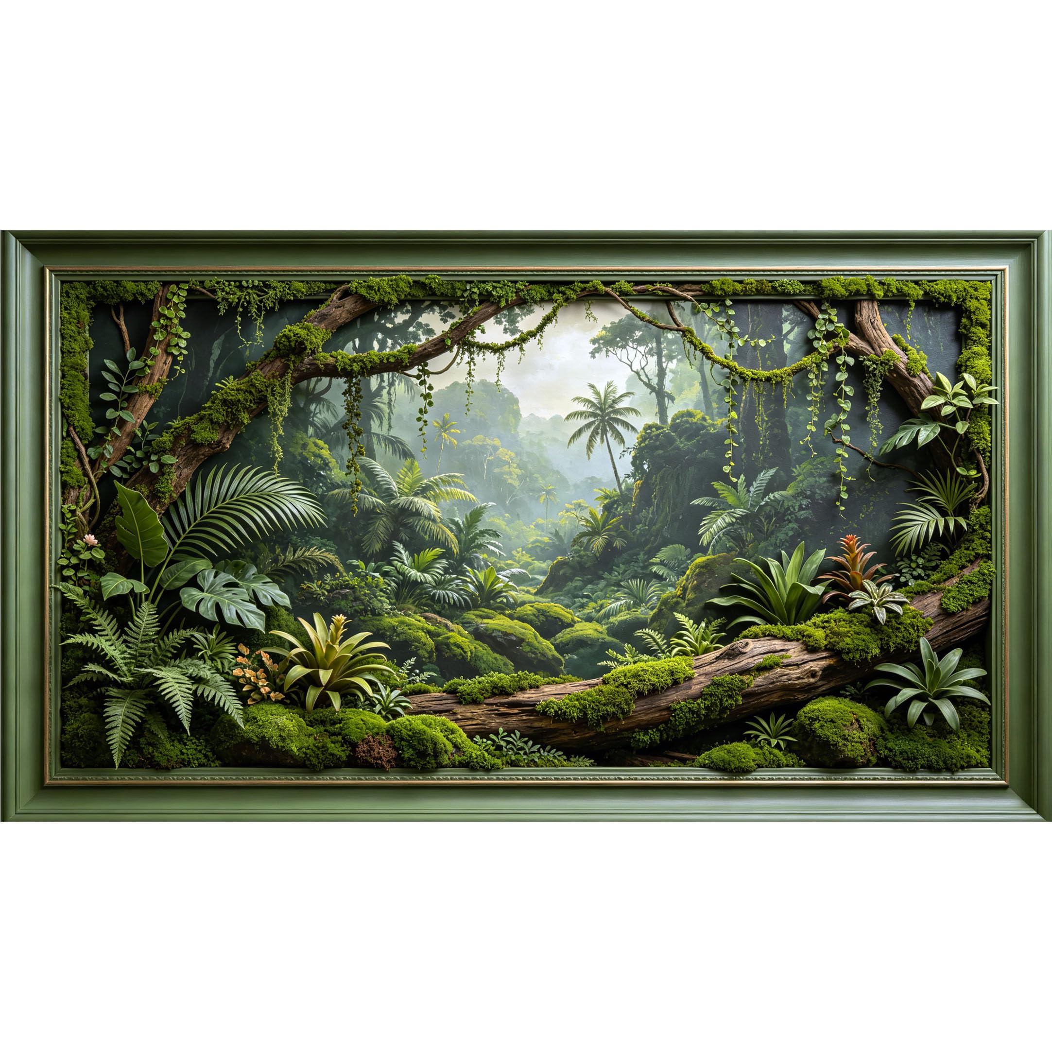 QZLITHOTIC 50×90cm3D Framed Wall Art， Tropical Rainforest Landscape SelfAdhesive Mural， Water?Activated Peel & Stick Fabric Decor Wall Decal for Bedroom Living Room