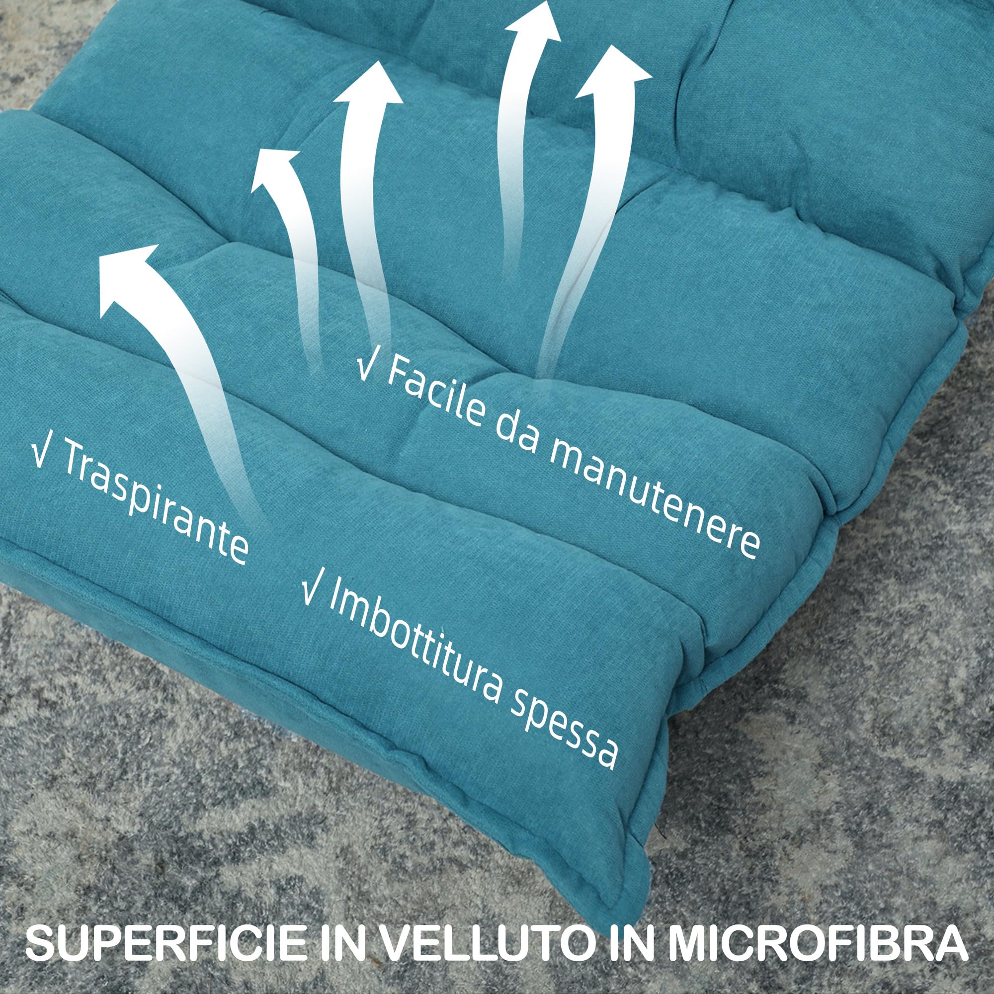 HOMCOM Poltrona Relax Girevole 360° con Schienale Regolabile in 5 Posizioni, Poltrona da Terra, Seduta Ampia Imbottita Spessa in Microfibra Effetto Velluto, per Soggiorno Lettura, 62x70x95 cm, Blu