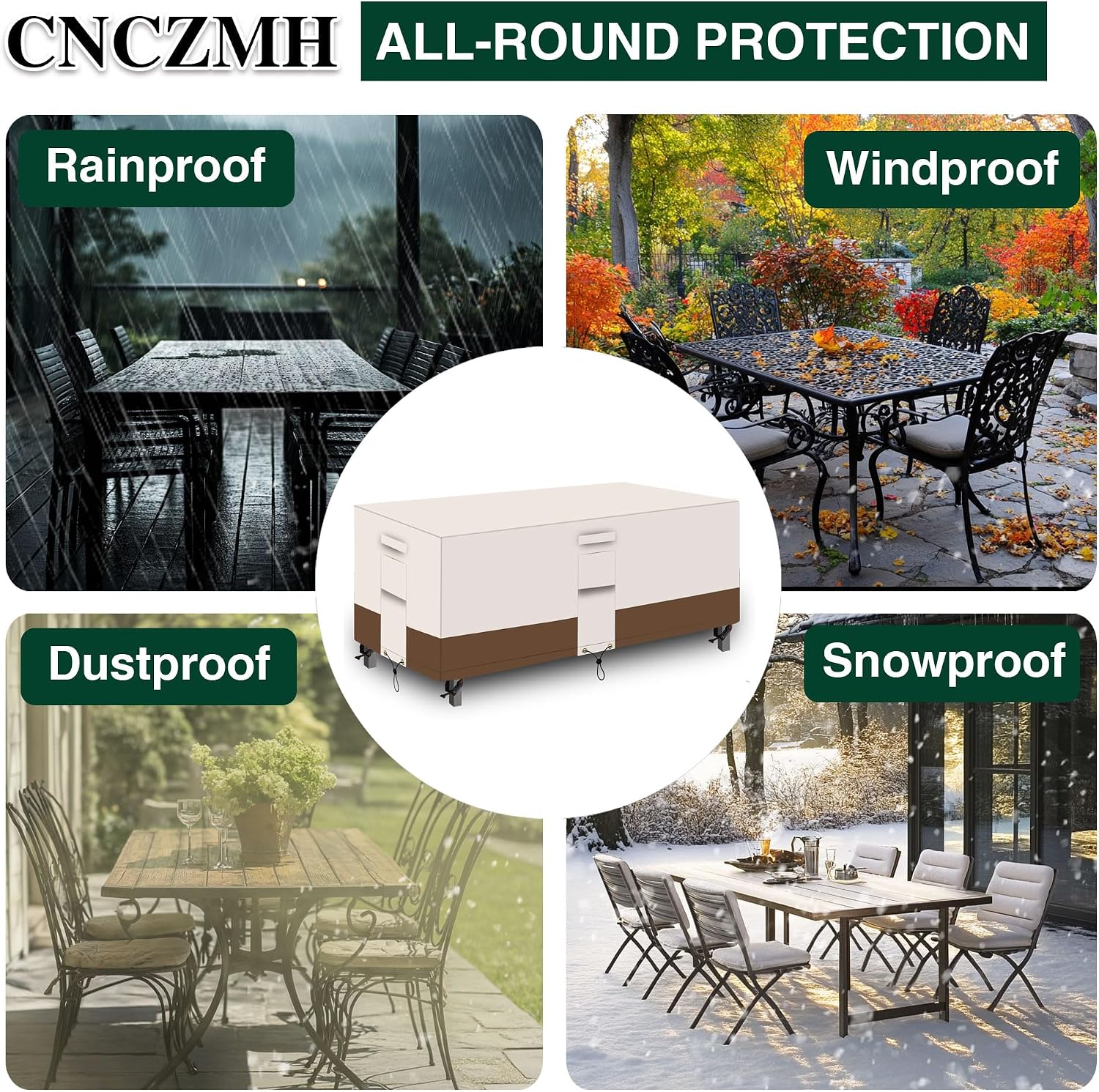 Heavy Duty Patio Furniture Covers Waterproof, 600D Outdoor Furniture Cover Waterproof for Sectional Sofa Couch, Outdoor Dining Table and Chair Set Covers 111''L x 74''W x 28''H, Beige Brown