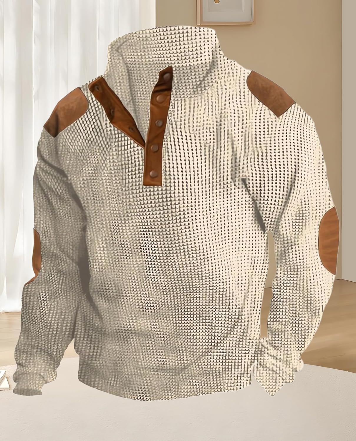 Zhyaj Western Sweatshirts for Men Aztec Retro Pullover Quarter Zip Sweatshirt Mens Stitching Color Fleece Sweatshirt - Image 5