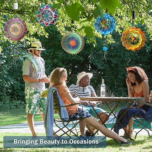 Miniatura 8 de Goolyrusim - Molinillo de viento cinético con mandala en 3D, para exteriores, corte láser, acero inoxidable, arte de metal, escultura de viento,