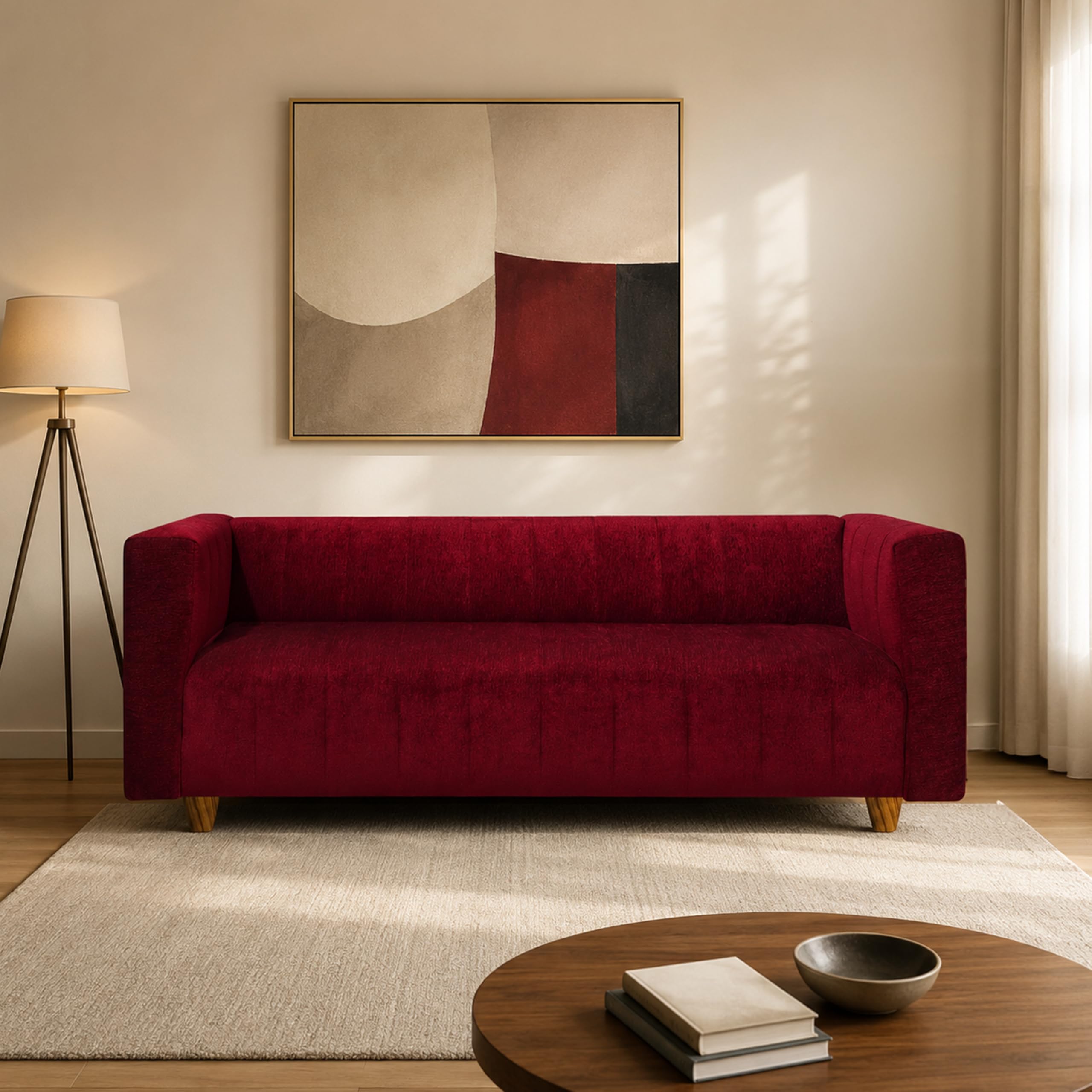 Seventh Heaven Tokyo 3 Seater Sofa | Luxury Comfort & Extra Spacious | Wooden Sofa Set for Living Room | Couch Sofa Living Room & Office (Chenille Molfino - Maroon)-image-23