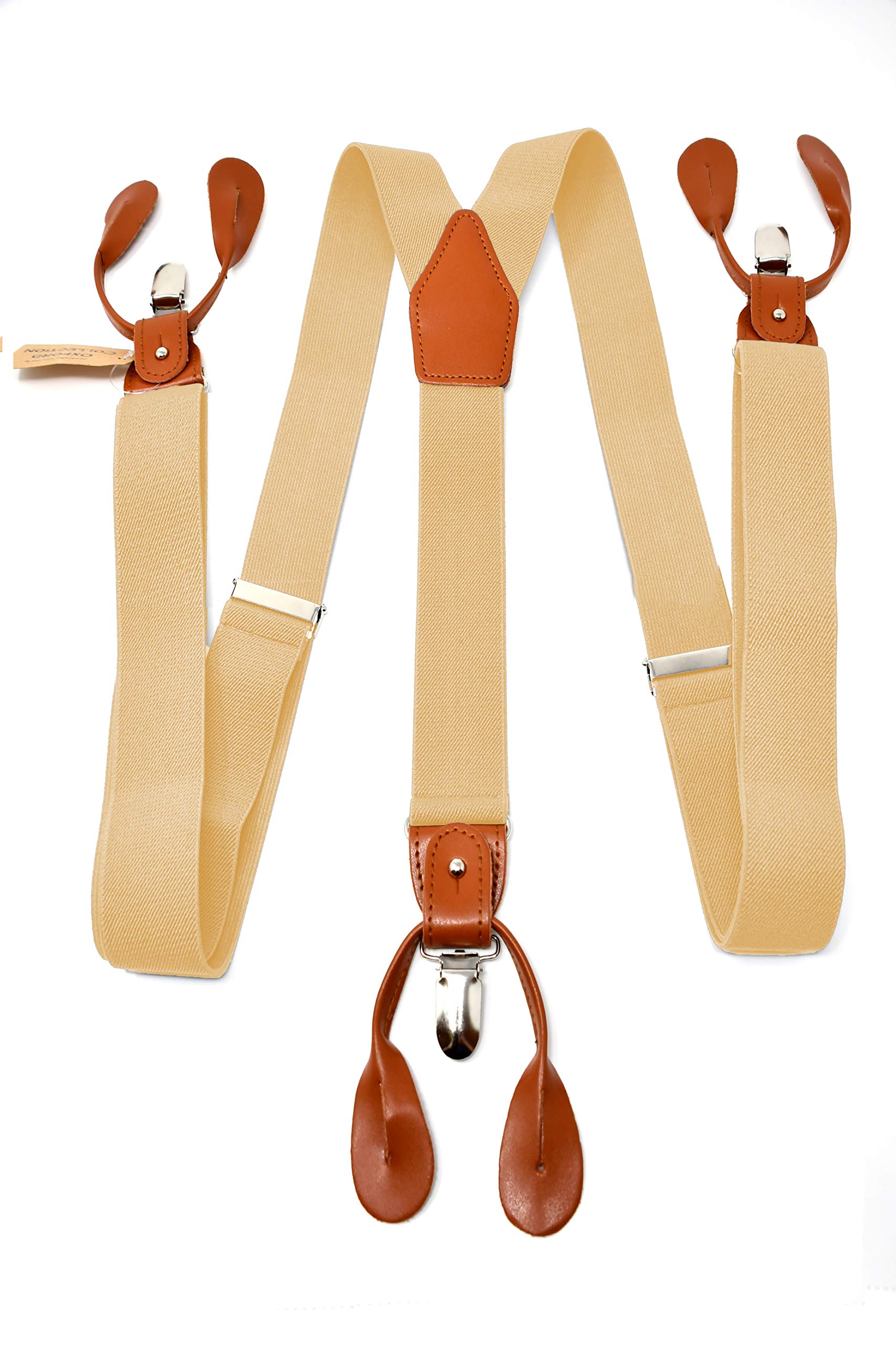 Bretelles Vintage Beige Sweet Leaf - Forme Y, Réglables 75-120cm - 3 Clips Ou 6 Boutons - Cuir Et Coton