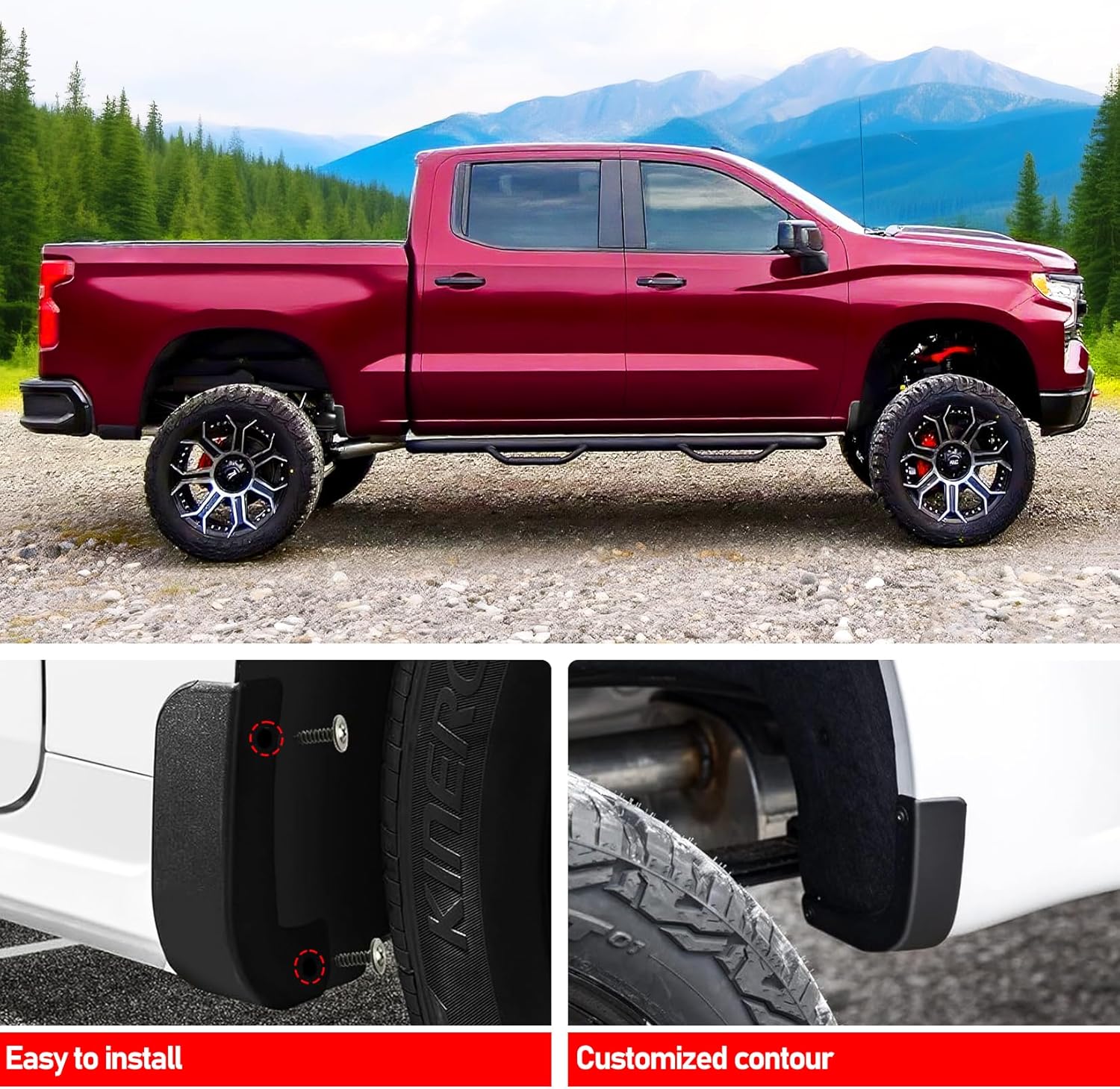 Mud Flap Delete Fit for Chevy Silverado 1500 2019-2025 Accessories,Mud Splash Guards Mudflaps Delete Compatible with Chevrolet Silverado Tire Protector Exterior Fender Front Rear Set