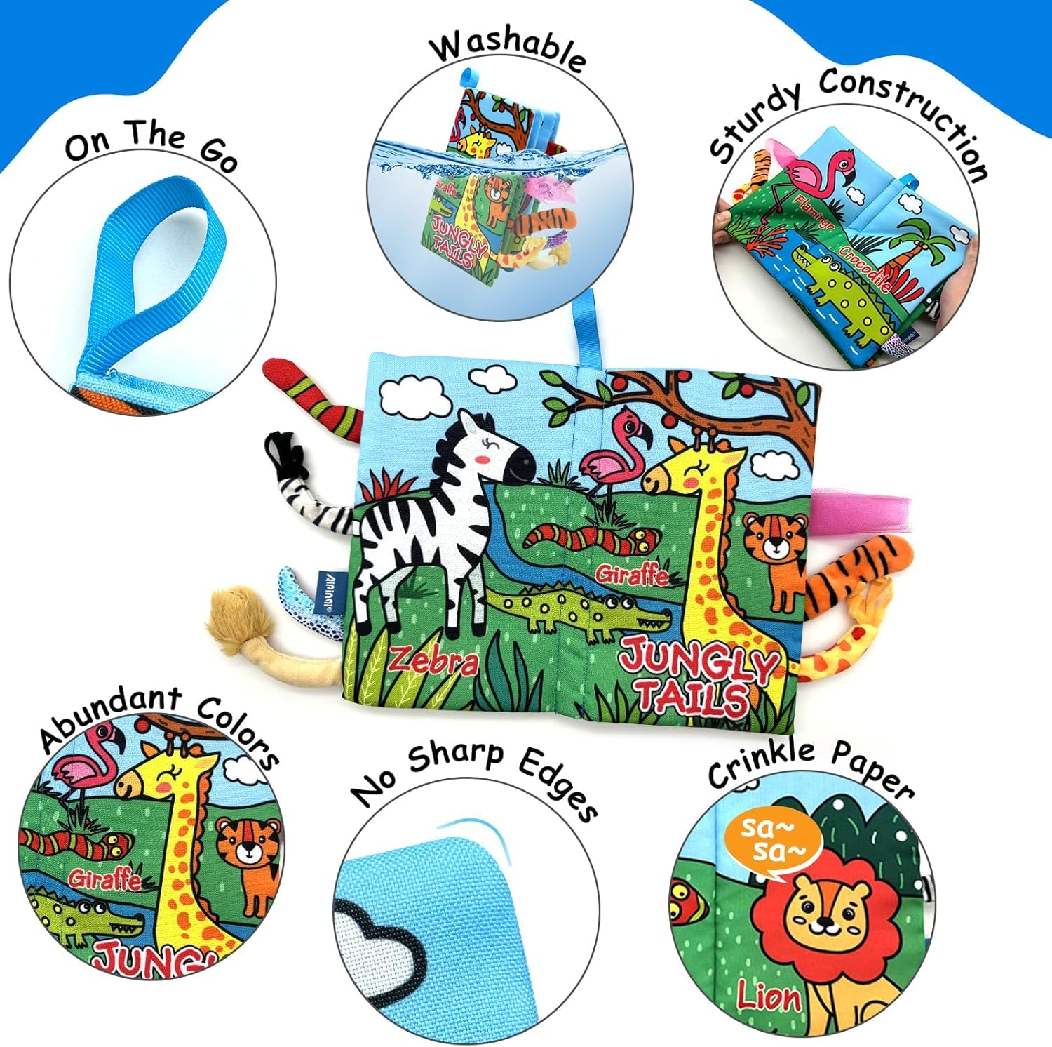 BeFunky Baby Fabric Book, Baby Book Toy Months 0 3 6 12 Months, Soft 3D Picture Book Feel Book Crinkle Book Sensory Toy Montessori Learning Toy For Boys Girls (Jungly Animals), Multicolor - Image 2 thumbnail