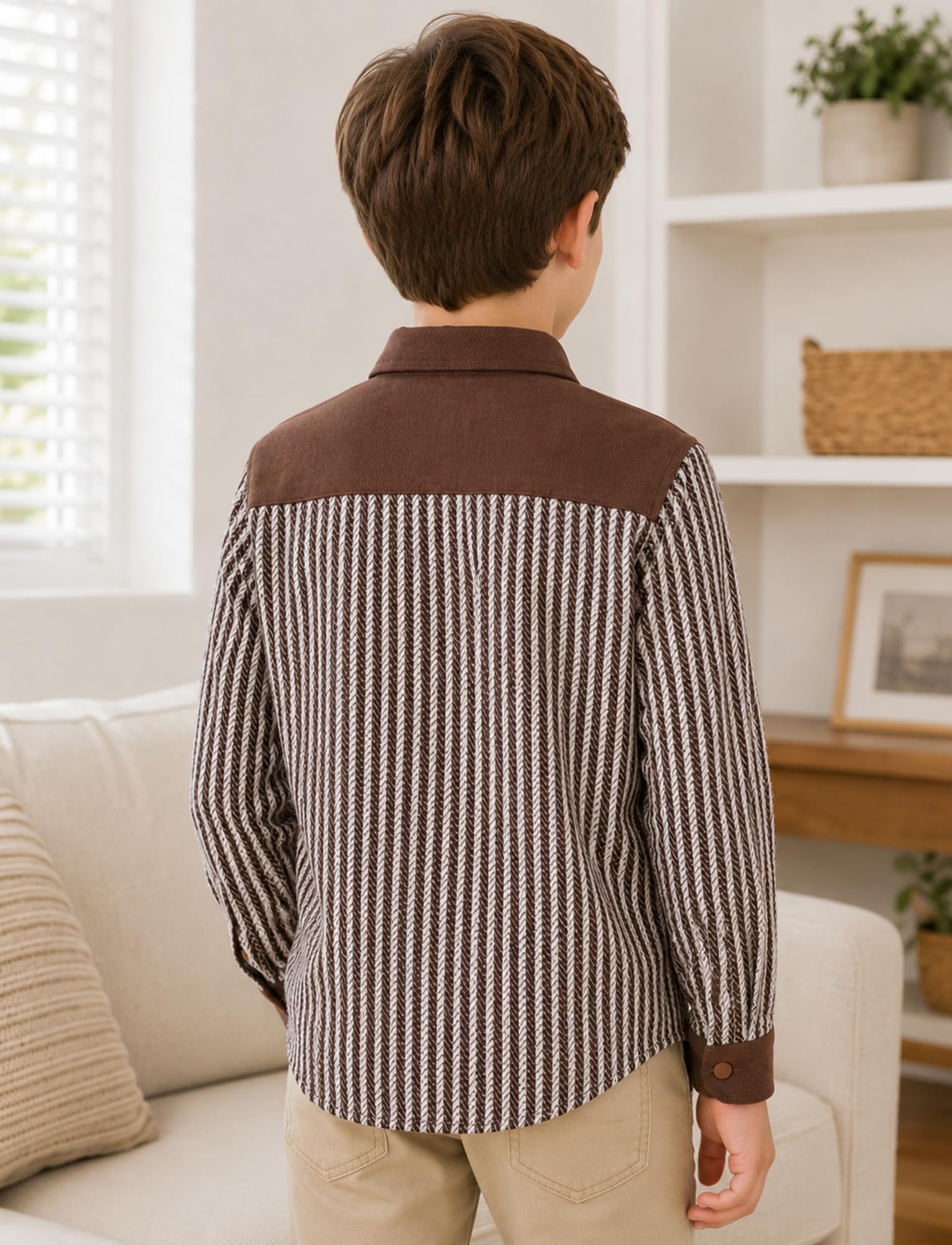 Camicia per bambini a maniche lunghe, a righe, con bottoni, casual, per primavera e autunno, 3-12 anni