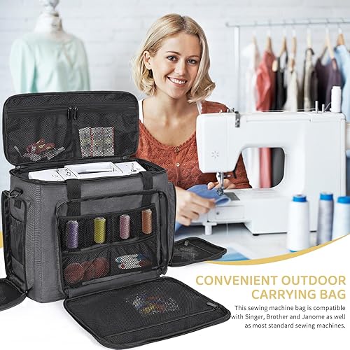 Miniatura 22 de Estuche de transporte para máquina de coser con múltiples bolsillos de almacenamiento para accesorios, bolsa de almacenamiento universal compatible