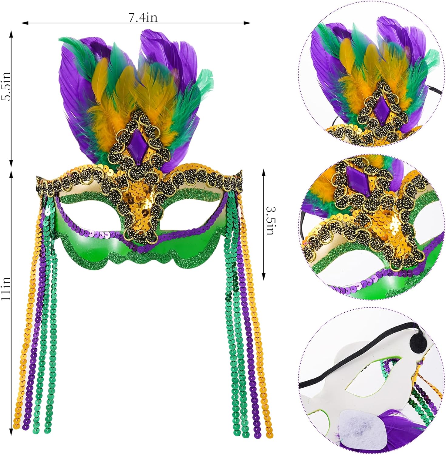 Yolyoo Mardi Gras Costume Accessory Set Tutu Skirt, Faux Feather Headband, Mask,Mardi Gras Beads,Feather Boa for Women(Style 4) - Image 2