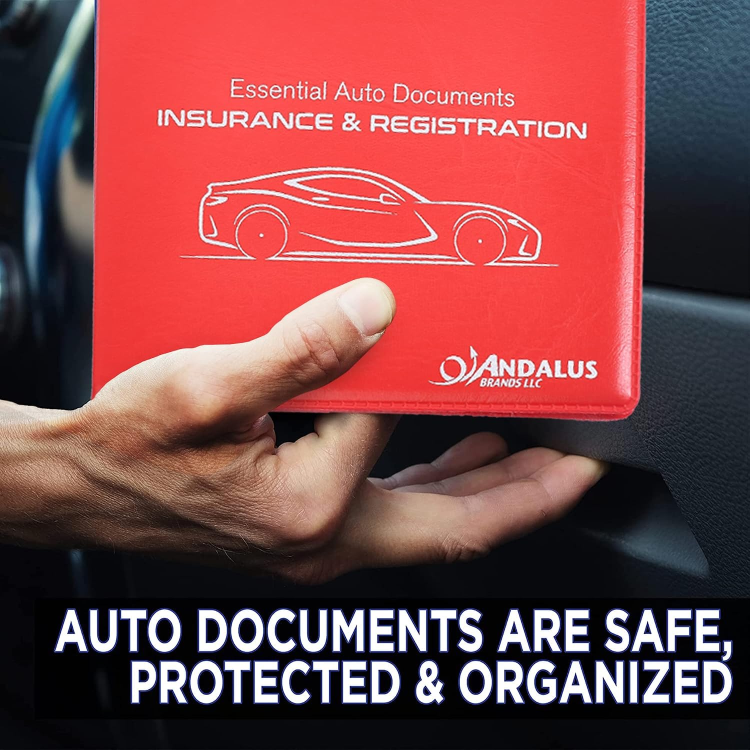Andalus Auto Registration & Insurance Card Holder Pack of 2, Waterproof Essential Car Registration Holder with Hook & Loop Closure, Perfect for Every Vehicles Glove Boxes (Red - 5 1/8" x 4 5/8")