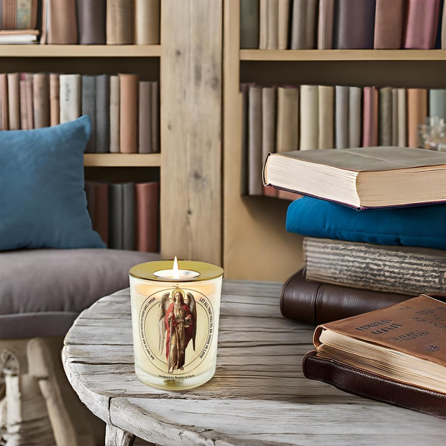 St. Archangel Michael Frankincense Sage Candle 50H with Warmer Ring 3"×3.6"