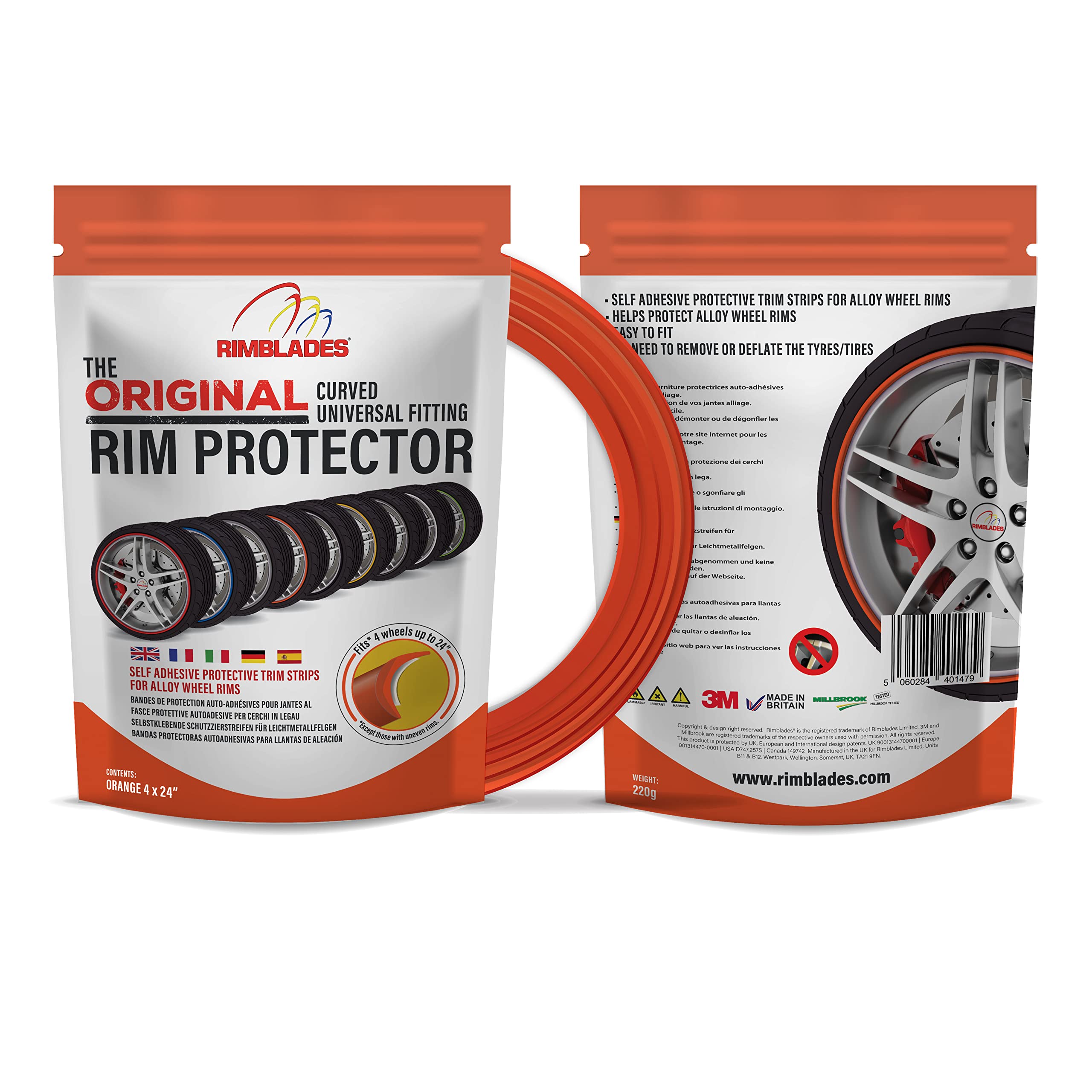 Rimblades FELGENSCHUTZ & STYLING orange Ausführung 2016 Alu Felgen Schutzring Felgenringe Felgenstyling 13 bis 24 Zoll Rim Protector Guard Ringz Felgenrandaufkleber Felgenhornschutz Farbe ORANGE