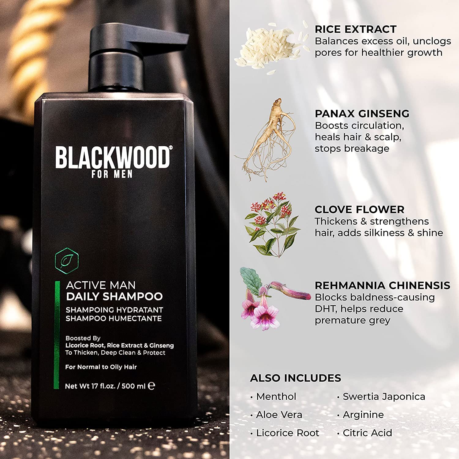 BLACKWOOD FOR MEN Workout Warrior Recovery Set including Active Men Shampoo, Pure Moisture Body Wash, X-Punge Foaming Face Wash - Natural Vegan Formula