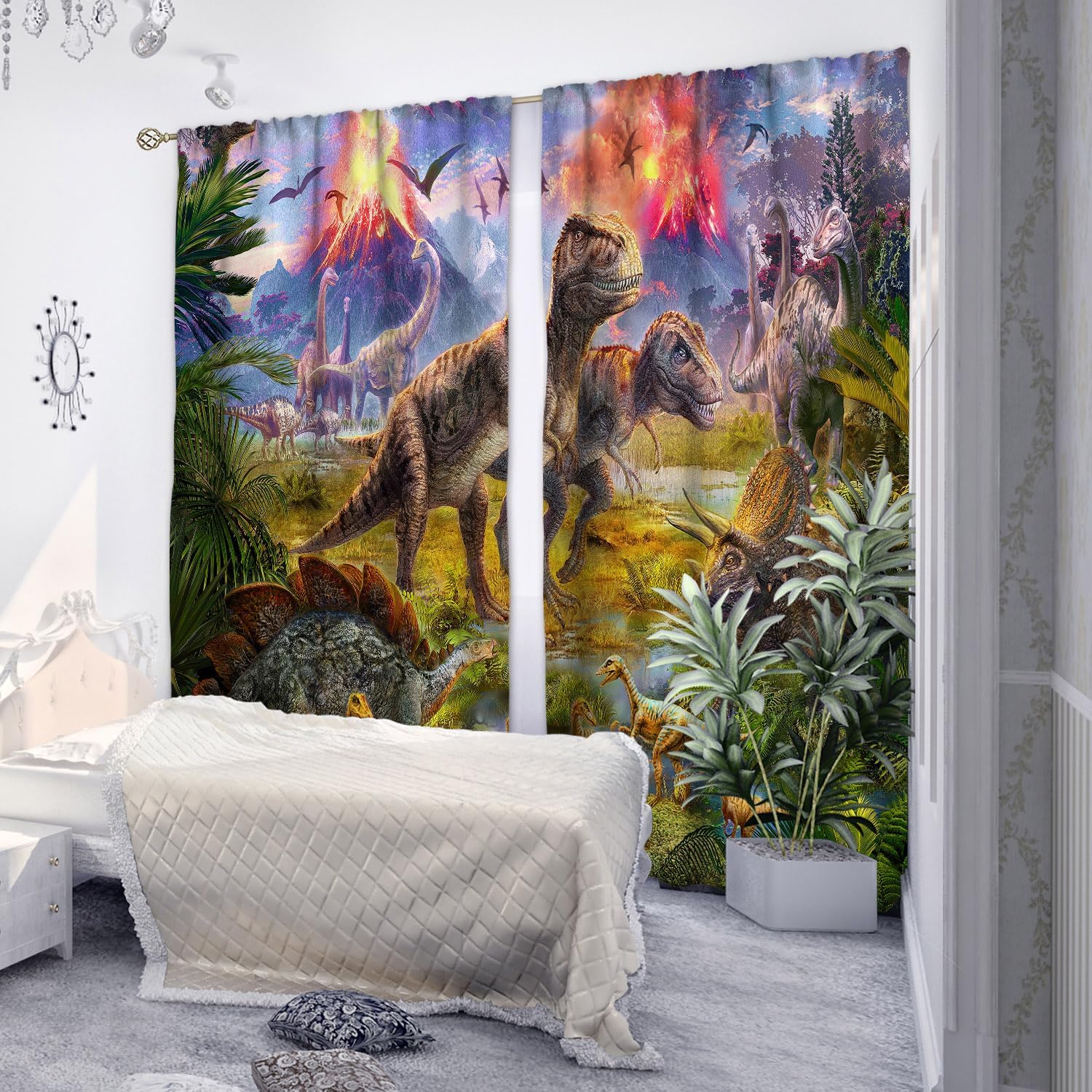 Sevendec Cartoon Dinosaur Curtains for Kids Room, 3D