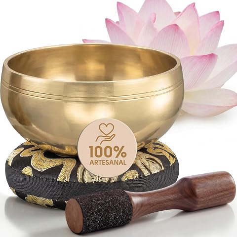 Silent Mind Cuenco Tibetano 9 cm Hecho a Mano con Mazo y Cojín - Sonido puro para meditación y relajación, artesanía de Nepal, ideal para regalo