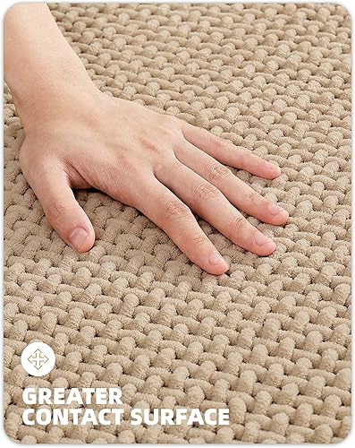 Miniatura 3 de Color&Geometry Alfombra de baño de felpilla beige, antideslizantes, absorbentes, de secado rápido, delgadas, lavables, alfombra de baño pequeña de