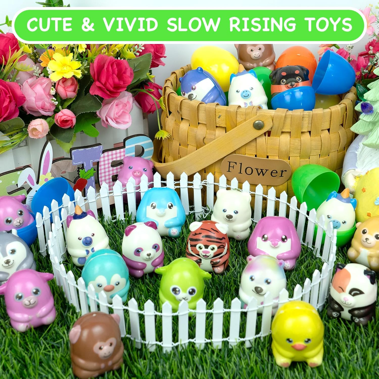 24 Pack Easter Egg Filled Slow Rising Squishy Toys, Colorful Animal Squishy Easter Egg Fillers Bulks for Kids Toddlers Teens Boys Girls Easter Basket Stuffers Hunt Easter Party Favor