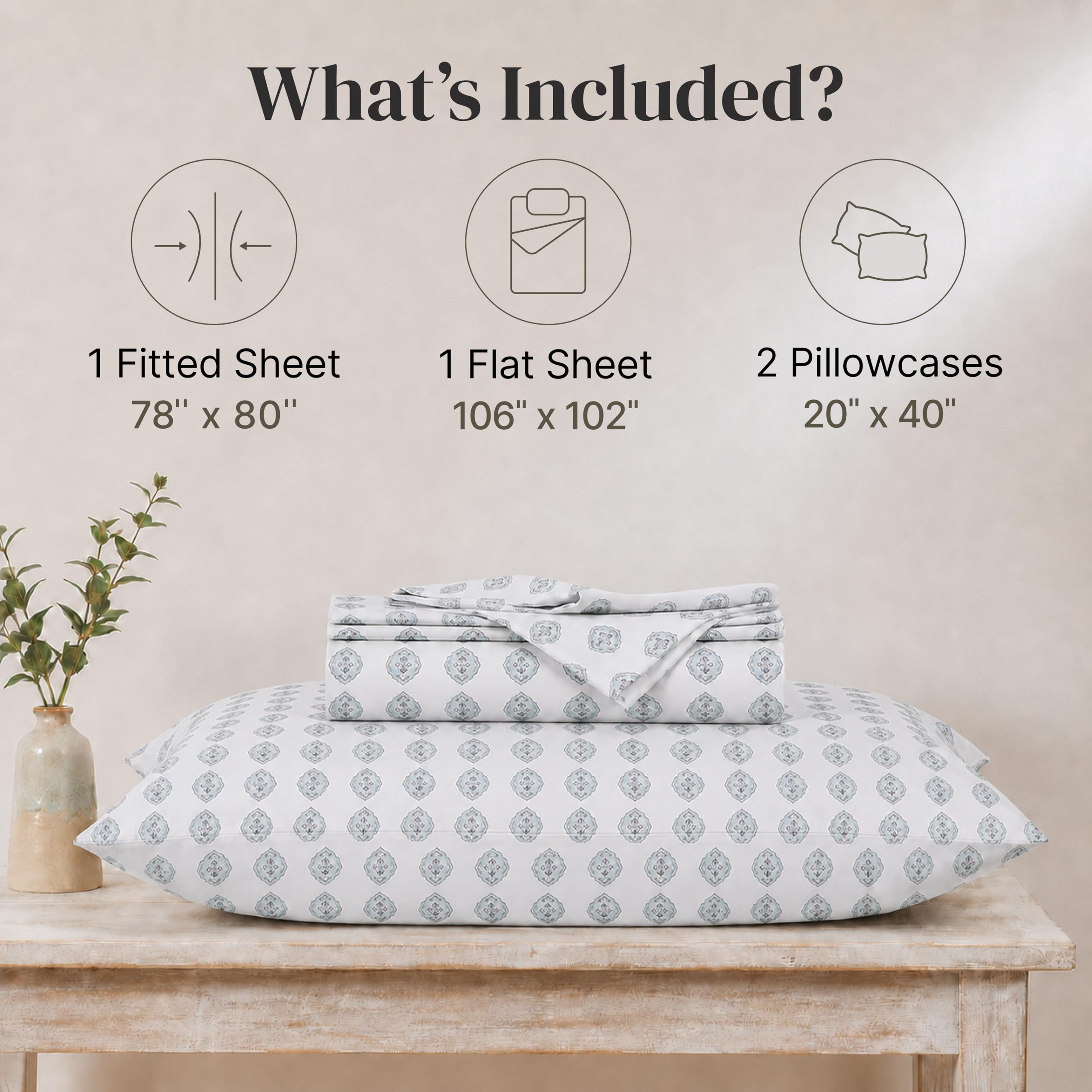 Modern Threads Lenzuola in morbida microfibra stampata – Lussuosa biancheria da letto in microfibra – Include lenzuolo piatto, lenzuolo con angoli con tasche profonde e federe Claire King