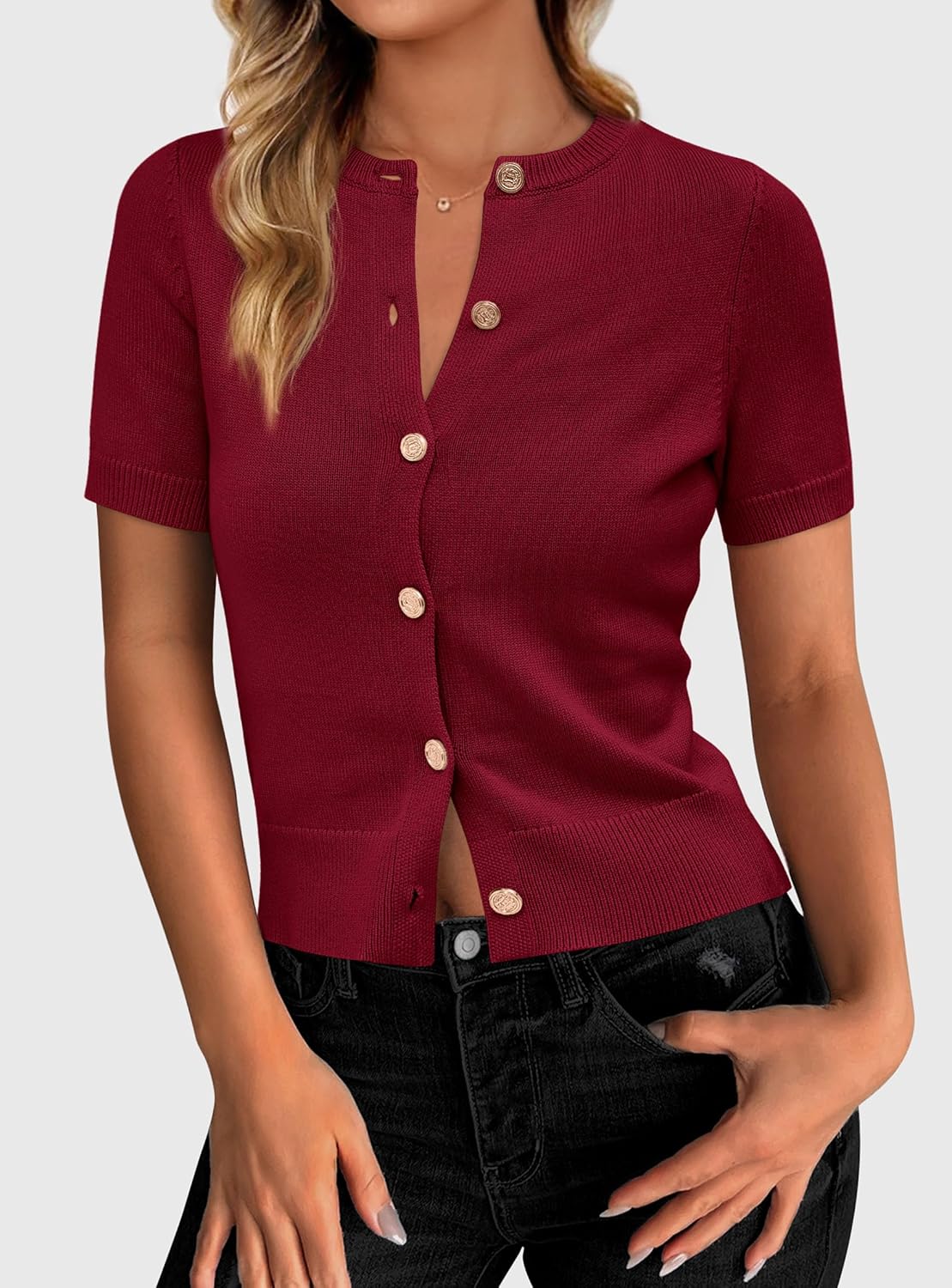 PRETTYGARDEN Womens Casual Summer Short Sleeve Cardigans 2026 Button Down Knitted Sweater Basic Crew Neck Crop Tops - Image 5