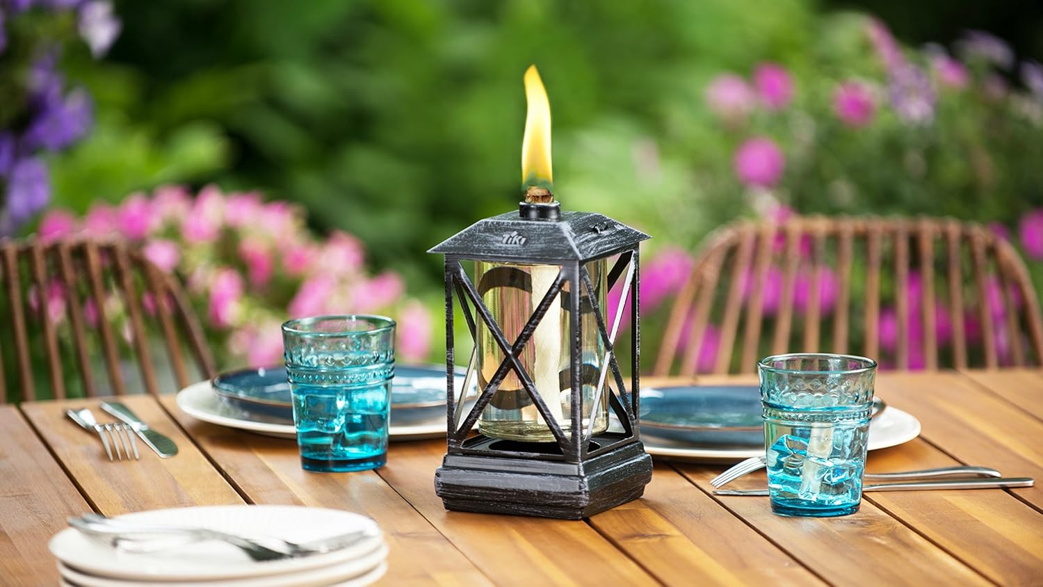 TIKI Brand 1117084 Square Beacon Torch, Metal Outdoor Torch, Decorative Lighting for Patio Lawn Backyard Garden, Metal/Black, 65 in