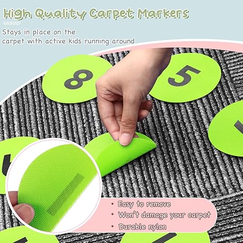Miniatura 10 de Ireer 48 marcadores circulares para piso de alfombra, números del 1 al 48 puntos de alfombra para el aula, puntos de piso de 4 pulgadas para