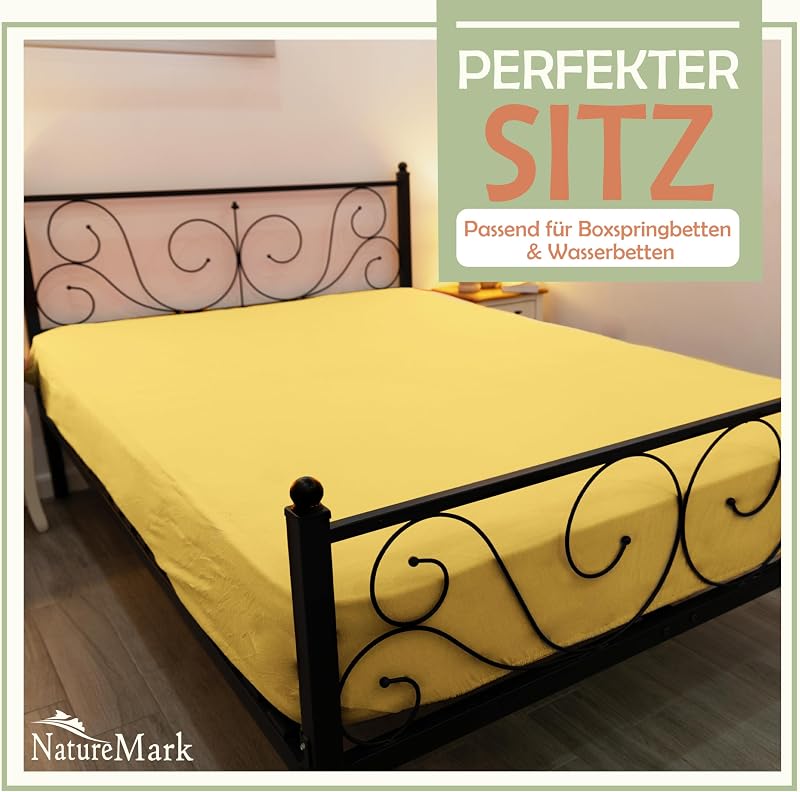 NatureMark mikroszálas gumis lepedő 200x220 cm sárga boxspring ágyhoz