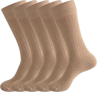 Mens Dress Crew Socks 5 Pairs Mens Cotton Calf Business Formal Socks Soft Breathable Athletic Long Sport Socks