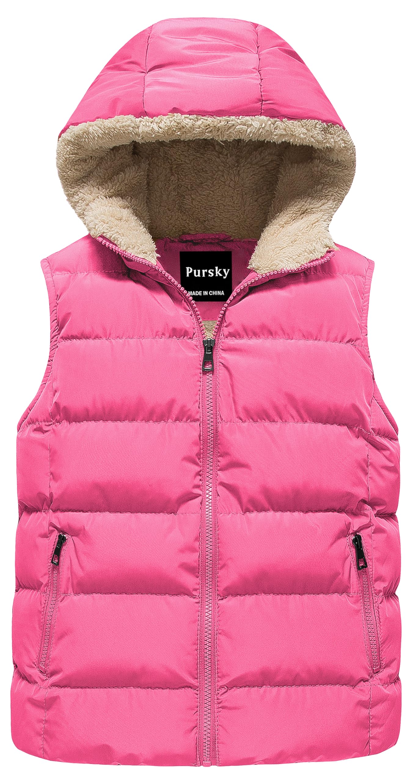 Pursky Girl's and Boy's Hooded Warm Puffer Vest Outerwear Soft Flannel Lined Insulation Waistcoat