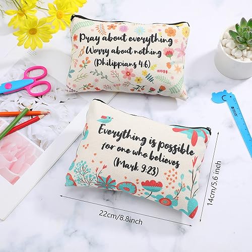 Miniatura 3 de 4 piezas inspiradoras con versículo bíblico para lápices cristianos, bolsas de maquillaje de lona para estudiantes, suministros de diario de oficina