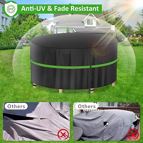 Miniatura 4 de Funda redonda para mesa de patio de 90 pulgadas, 420D, resistente al agua, para muebles de patio al aire libre, funda redonda impermeable para mesa