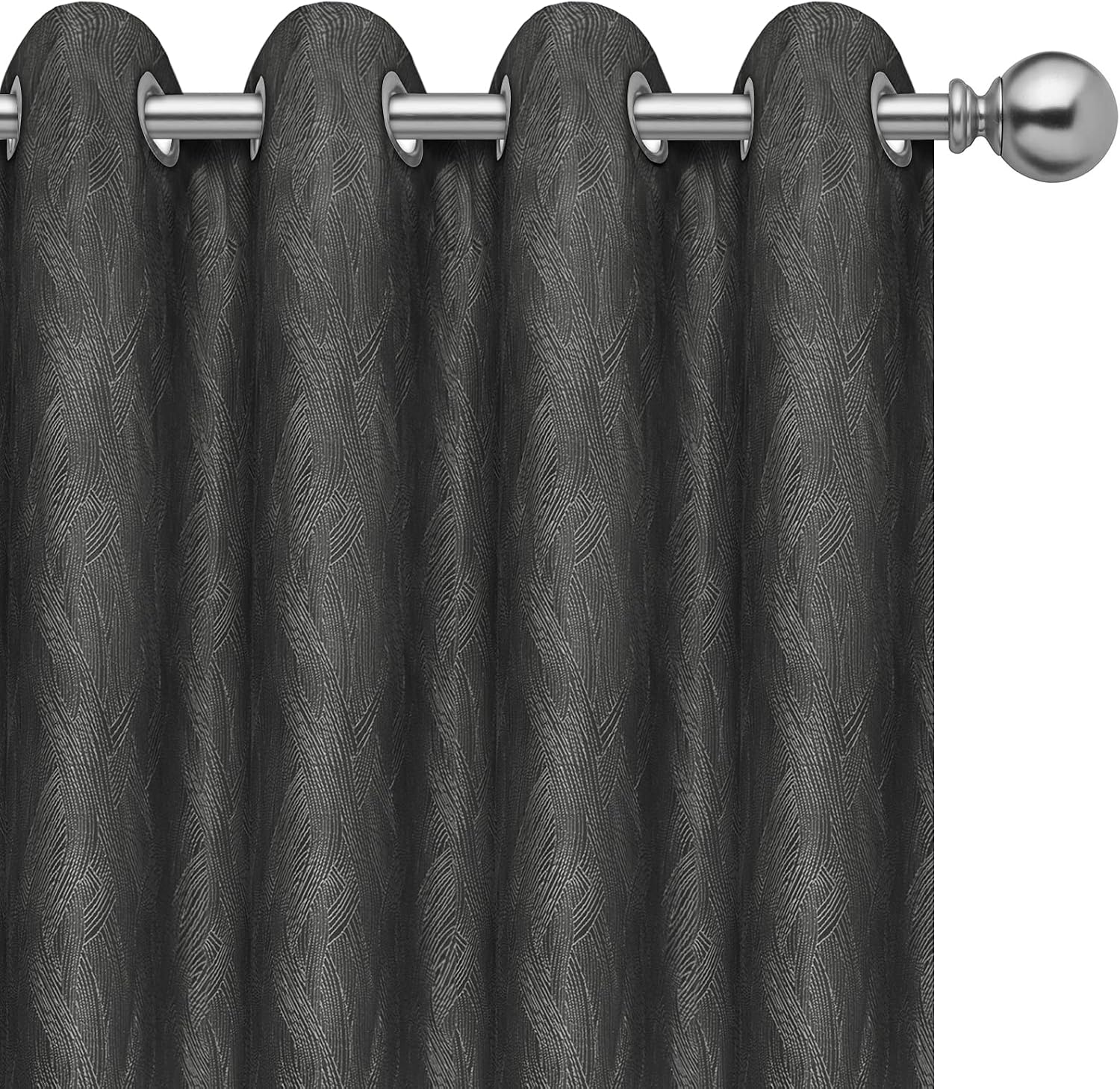 PureFit Jacquard Blackout Curtains for Bedroom, Room Darkening Thermal Insulated Grommet Window Curtains for Living Room with Thermal Liner, Dark Gray, 52 x 63 inch Length, Set of 2 Curtain Panels