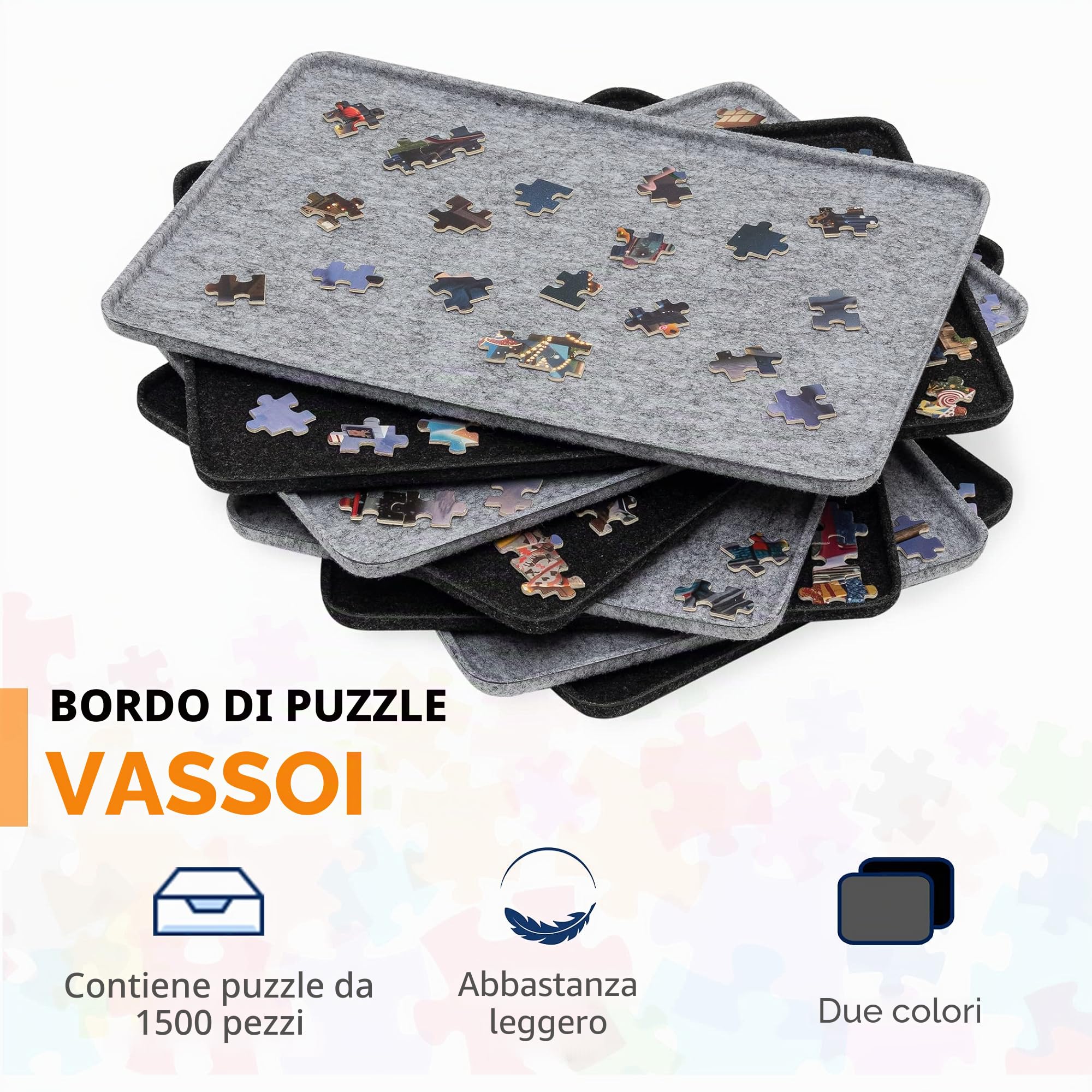 Lavievert Tavola per puzzle con 8 vassoi e copertura per puzzle, tappetino arrotolabile portatile, tavolo per puzzle leggero, tavole per puzzle e supporto per riporre fino a 1500 pezzi, grigio chiaro