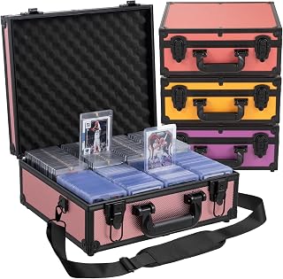 Toploader Storage Box for 3x4 35pt Rigid Cards – Holds 650+ Top Loaders - Aluminum Alloy Trading Card Case, Sports Card Storage Box with Lock (Pink)