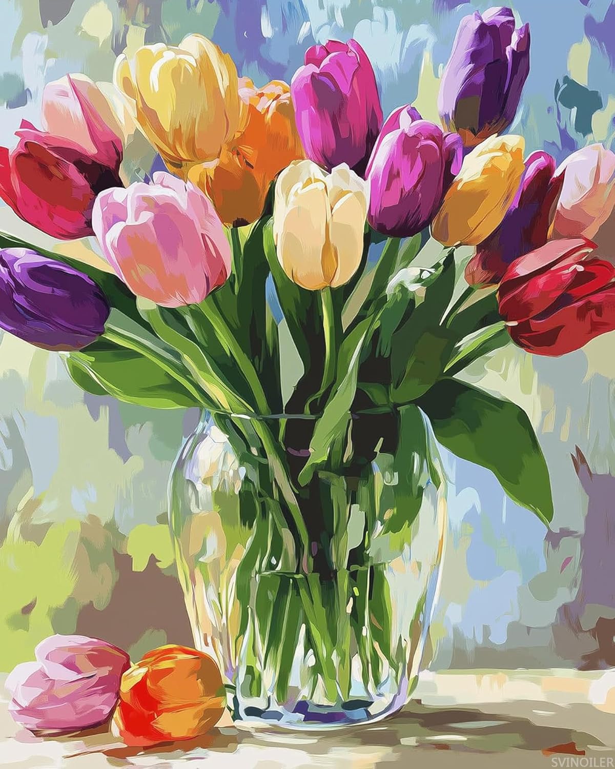 SVINOILER Tulips in Vase Paint by Numbers for Adult on Canvas, Tulips Flowers Paint by Number Oil Painting, Still Life Canvas Paint, Floral Plant Home Wall Decor Flower 16x20inch, Unframed