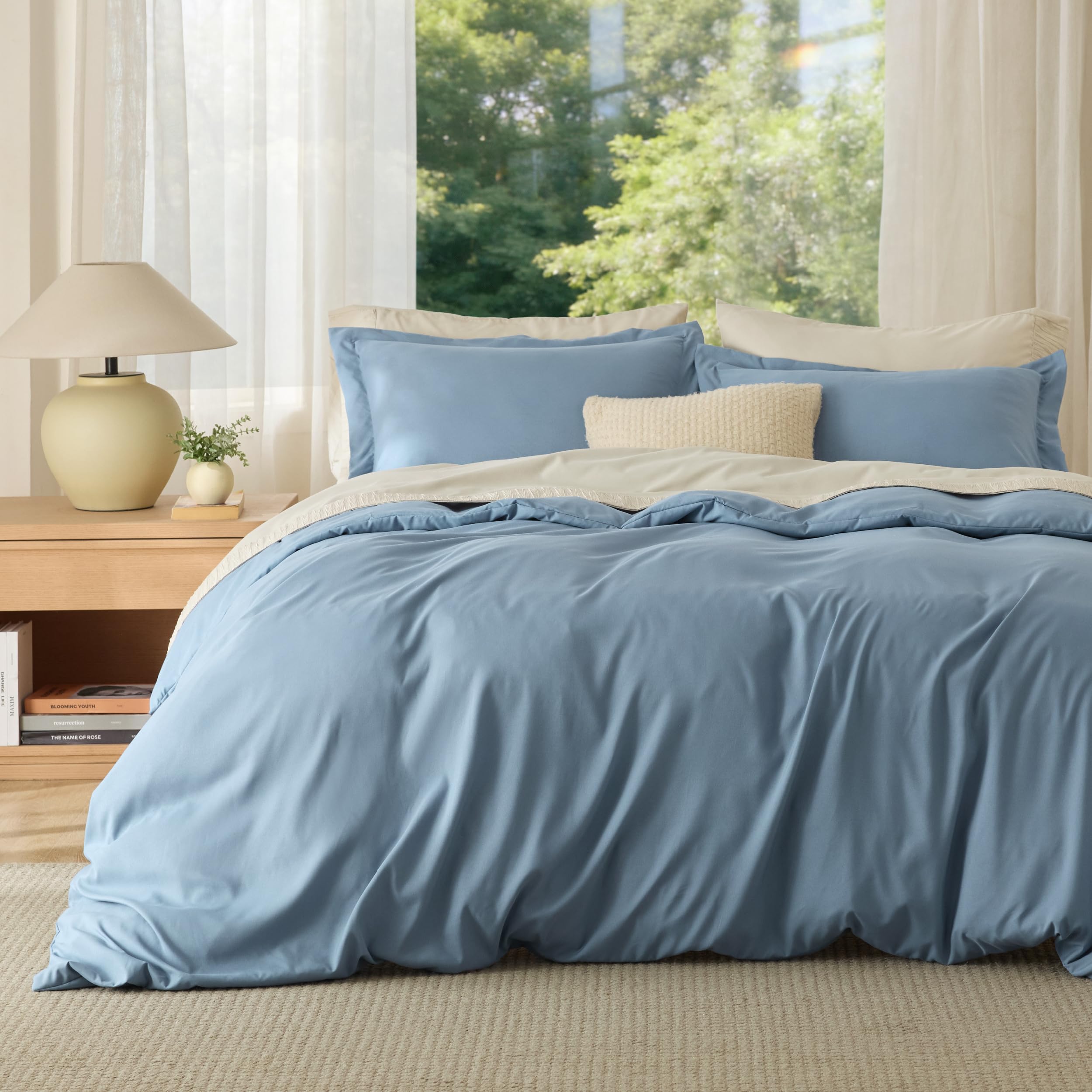 Bedsure Oversized Queen Duvet Cover, Double Brushed Bedding, Mineral Blue