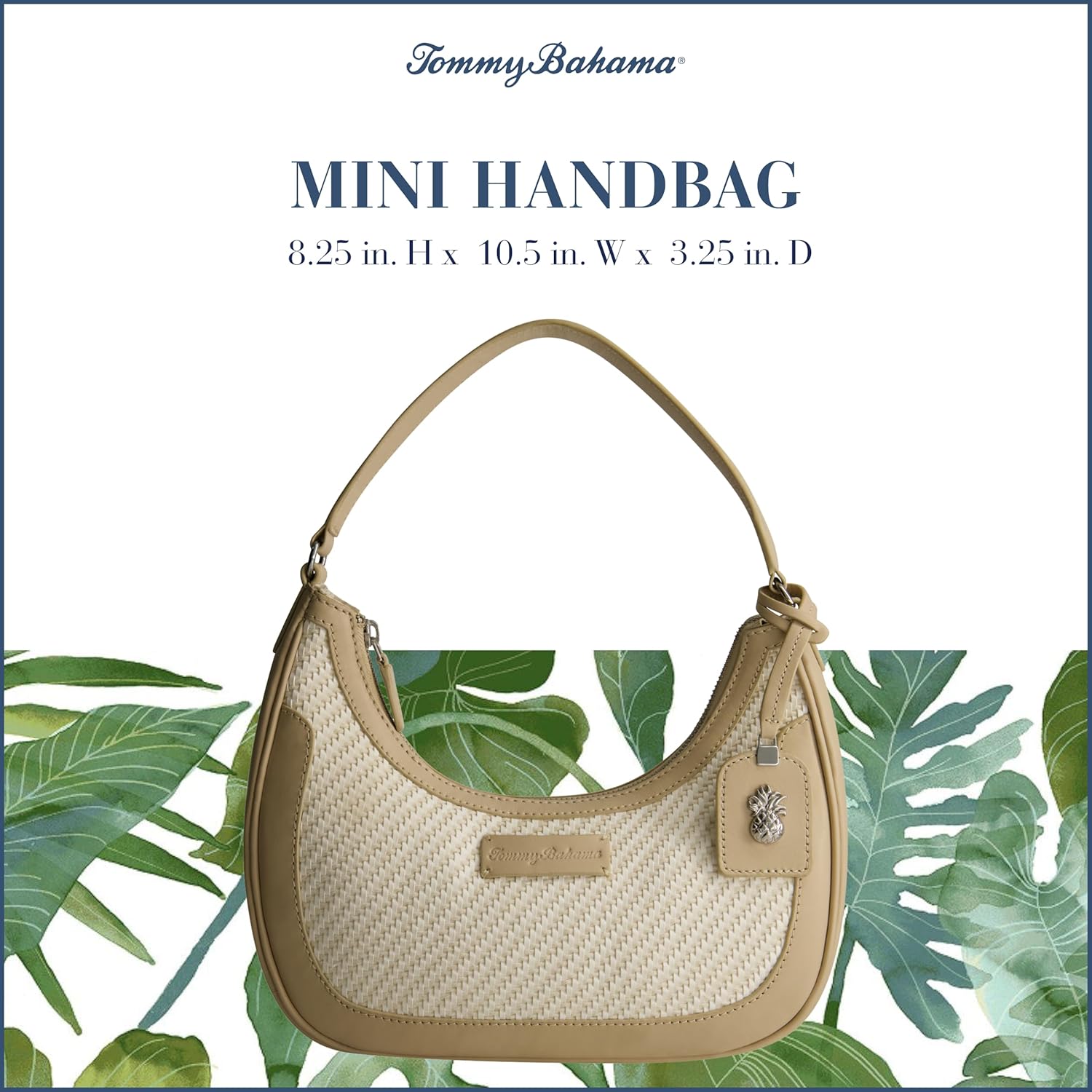 Tommy Bahama Hobo Bag, Women's Mini Handbag with Zip Closure and Woven Design, Tan/White - Image 2