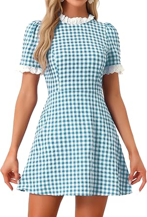 Allegra K Womens Vintage Short Sleeve Ruffle Neck Contrast Panel Dress