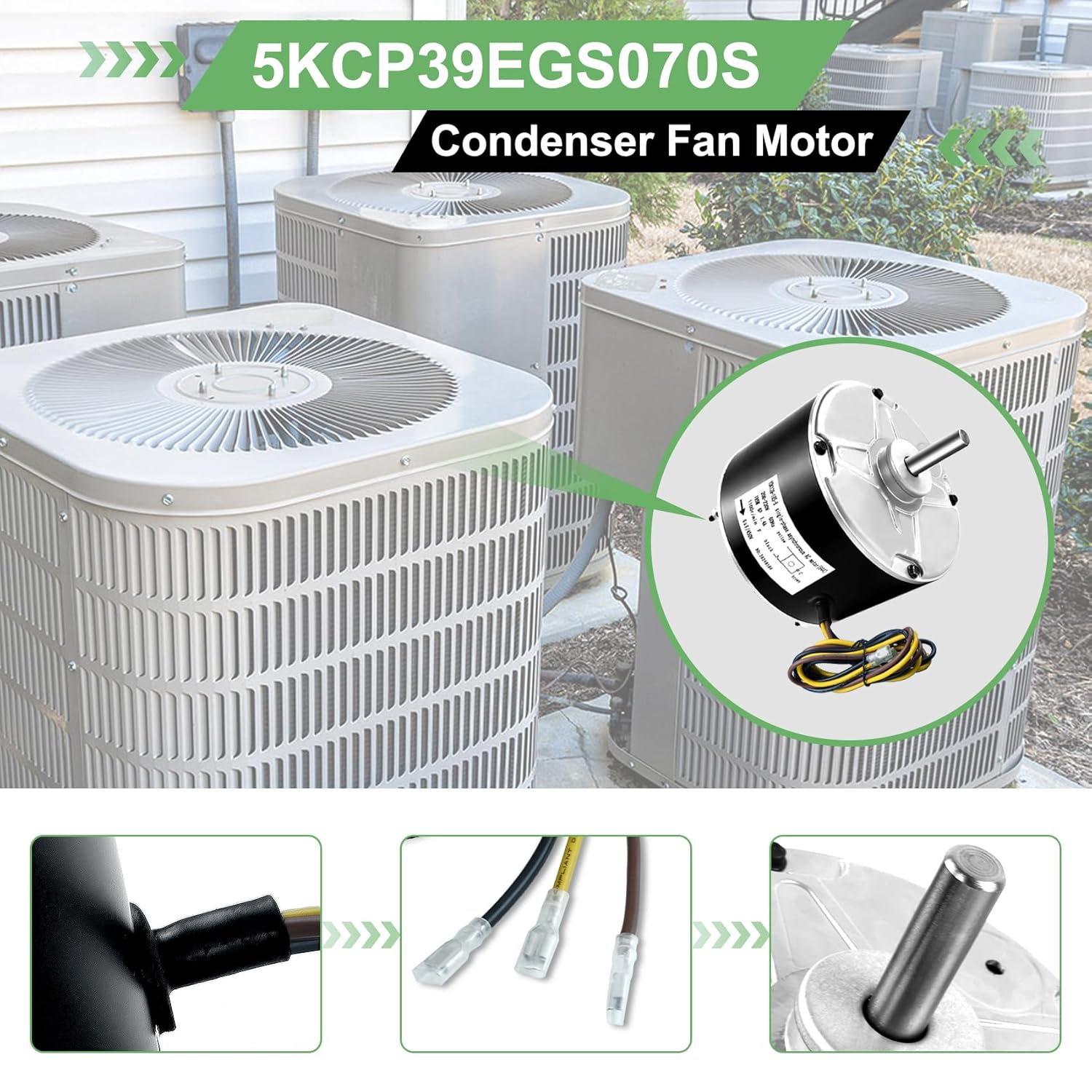 Condenser Fan Motor #5KCP39EGS070S, Replace for 5KCP39EGY823S, for hc39ge237, for GE3905; 5kcp39eg Motor Compatible with Carrier Models HC39GE236, HC39GE234A, HC39GE237A, 1/4hp, 1100 RPM, 208-230V