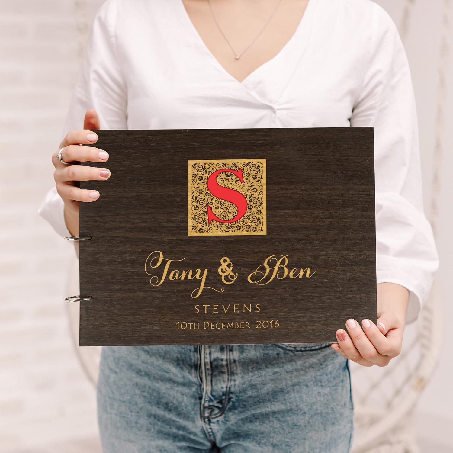 Darling Souvenir Personalized Engraved Laser Cut Wedding Guest Book Wooden Cover Sign-in Book Registry Guestbook Scrapbook-LN