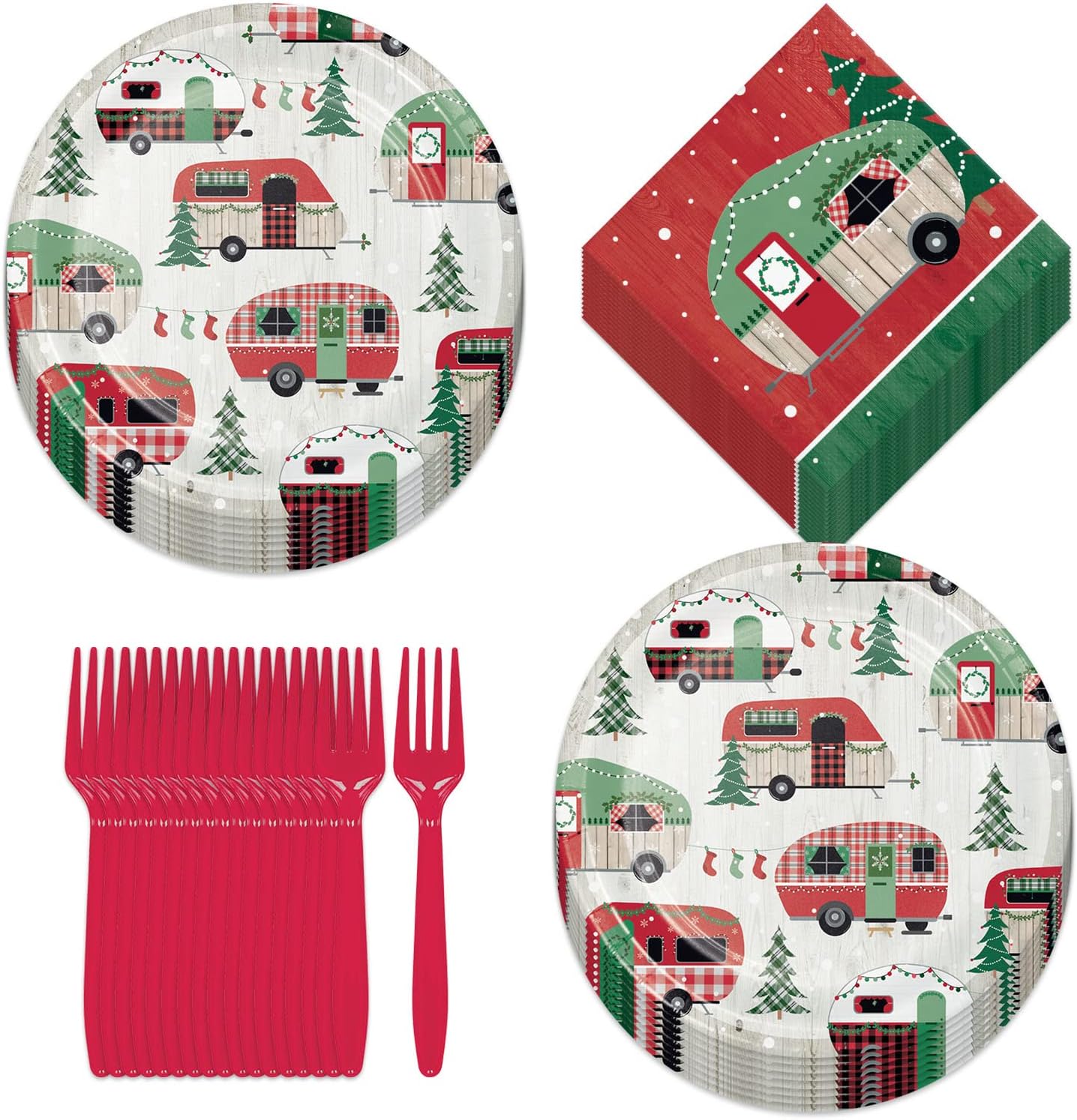HOME & HOOPLA Nutcracker Christmas Party Shaped Paper Plates, Gold Rim Vibrant Tree Round Paper Dessert Plates, and Drum Beverage Napkins (Serves 16)